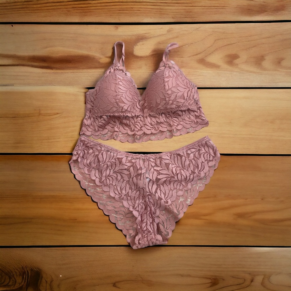 Pink Lace Bra and Underwear Pair